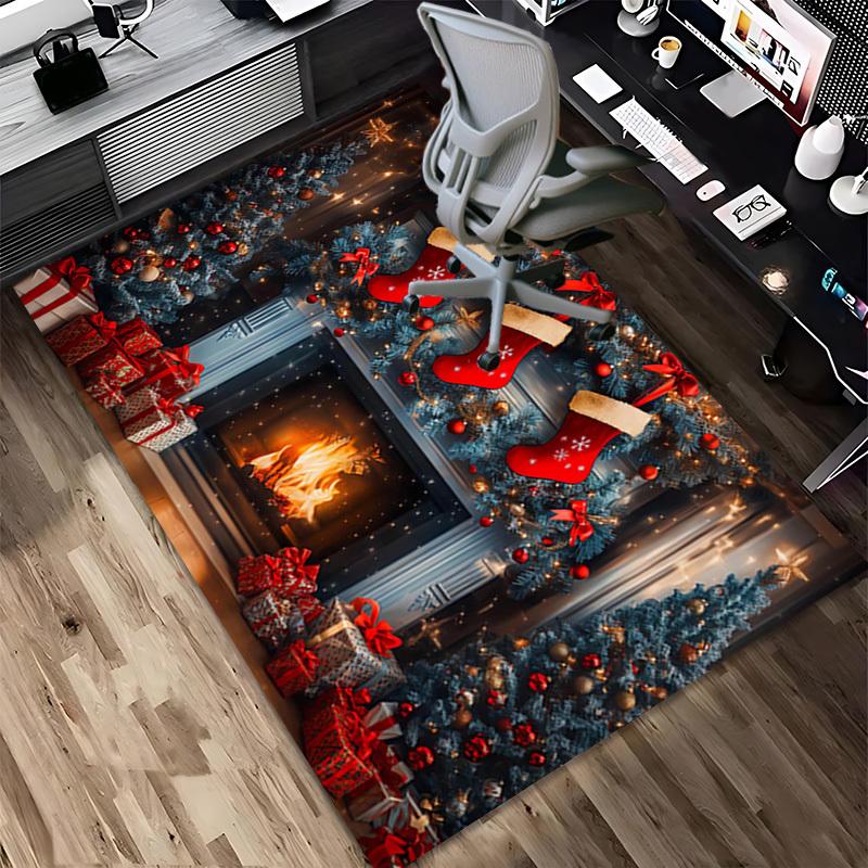 Weihnachts-Kamin Kristall-Samt Stuhlmatte Teppich - Rutschfest, Bodenschutzmatte, Bürostuhl-Teppiche, Schlafzimmer-Dekoration. Weihnachtsgeschenk-1106126