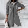 Women's Casual Loose Long-sleeved Zipper Hooded Long Padded Sweatshirt Coat