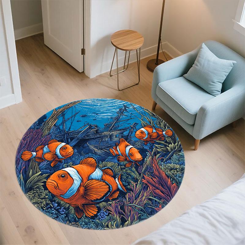 Ocean World pattern round rug,Carpet Rug for Living Room Bedroom Playroom ,Non-slip Floor Mat,Holiday Gifts and Birthday Gifts.