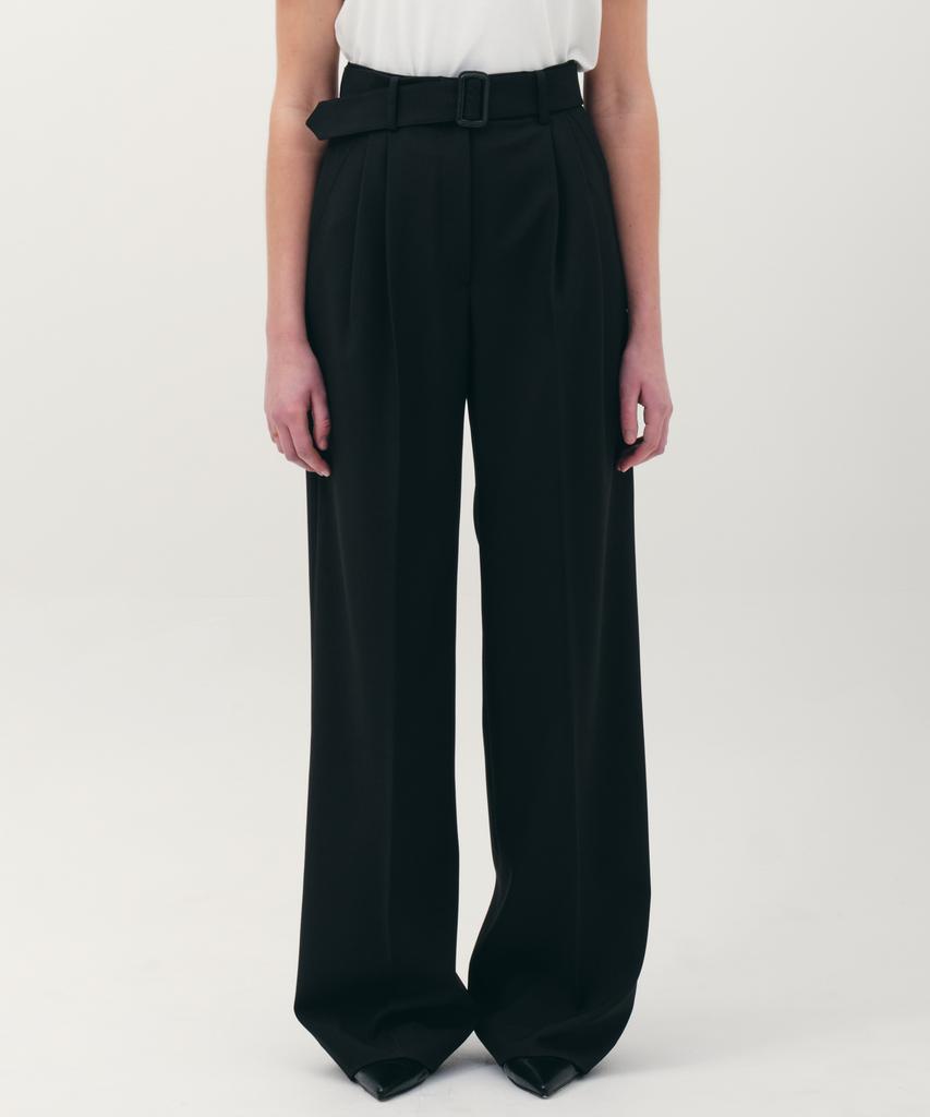 JUN BY JUN K Belted Wide Leg Pants_Black