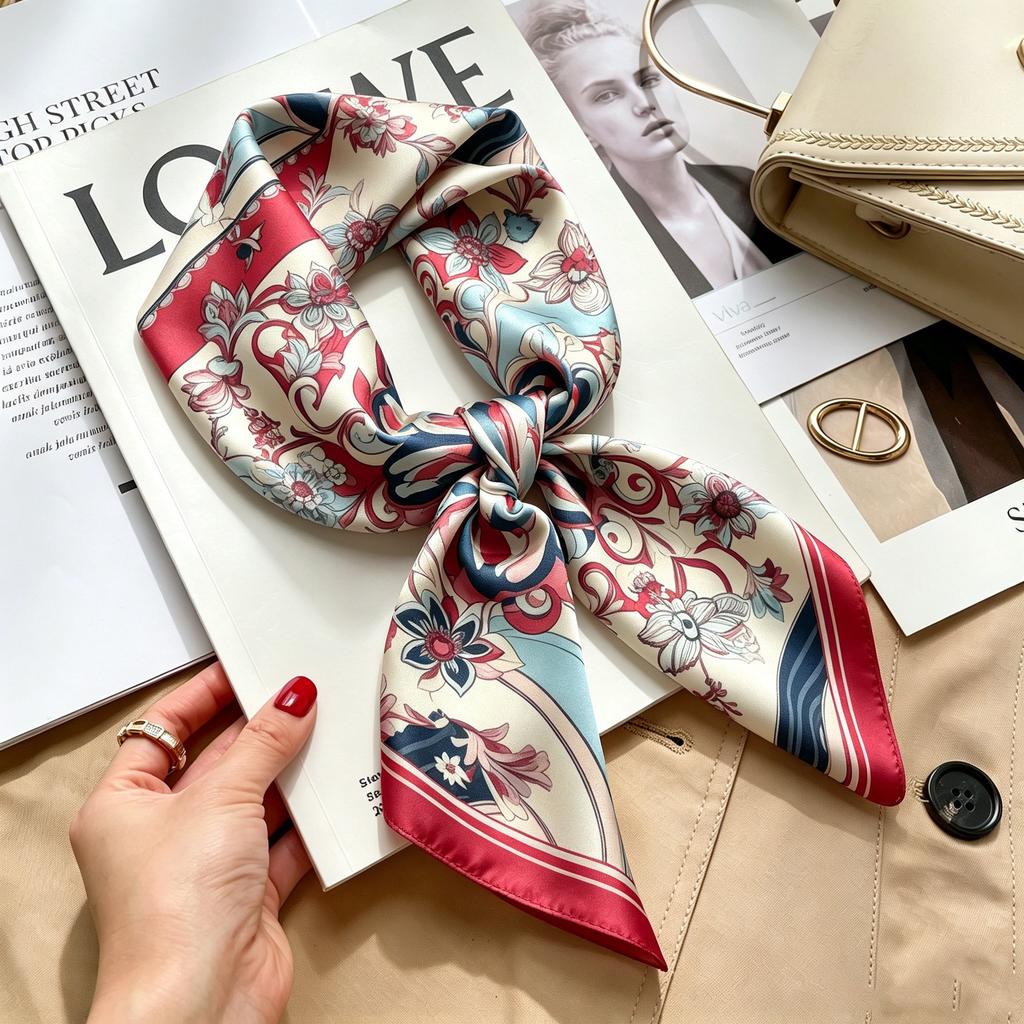 New Retro Plaid Imitation Silk Small Silk Scarf Women's High-end Professional Scarf Shirt Decorative Headband Tied Bag Silk Scarf