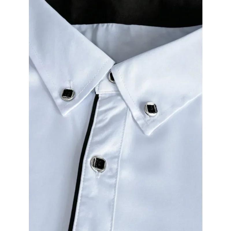 Chemise Blanche Homme Marque de Mode Neuve Patchwork Manches Longues Décontractée Élastique Smart Casual Chemise d'Affaires Homme