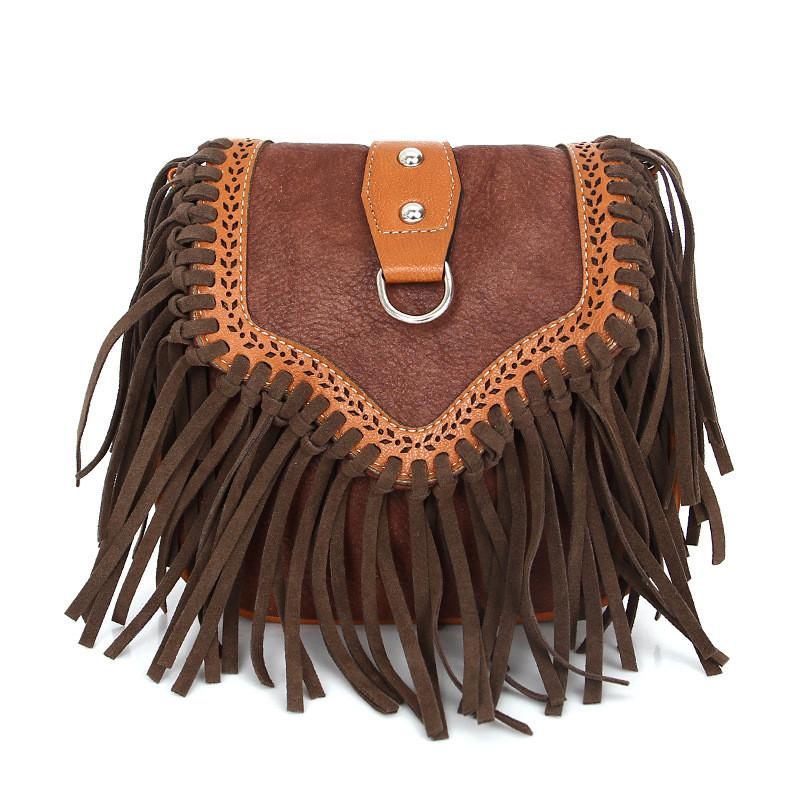 Elegant Bohemian Tassel Crossbody Bag For Women Stylish Vintage Pu Shoulder Bag