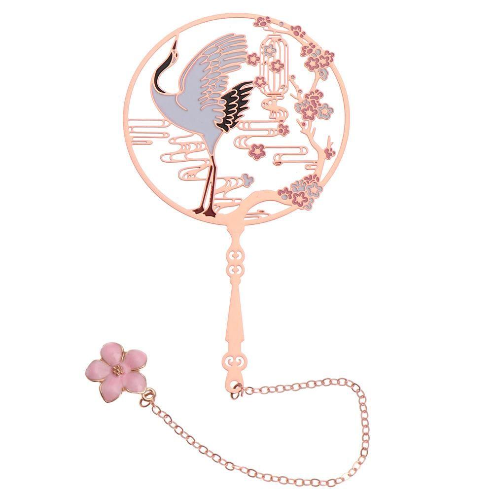 Chinese Style Pendant Koi Peacock Metal Brass Bookmark Group Fan Shape Book Clip Pagination Mark