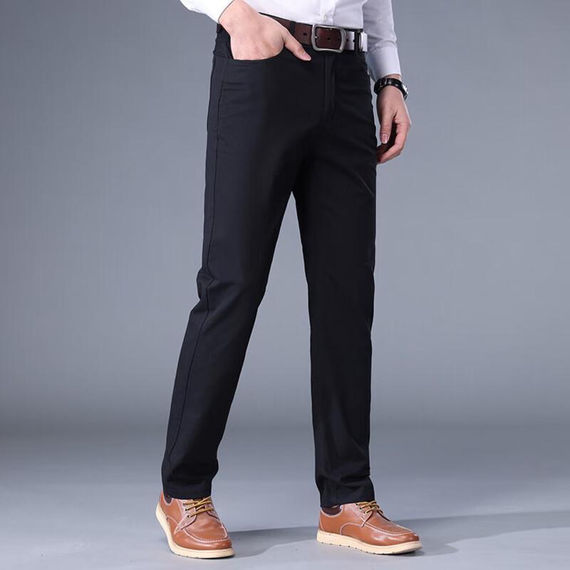 Hengyuanxiang Men's Pure Cotton Casual Business Straight-Leg Trousers