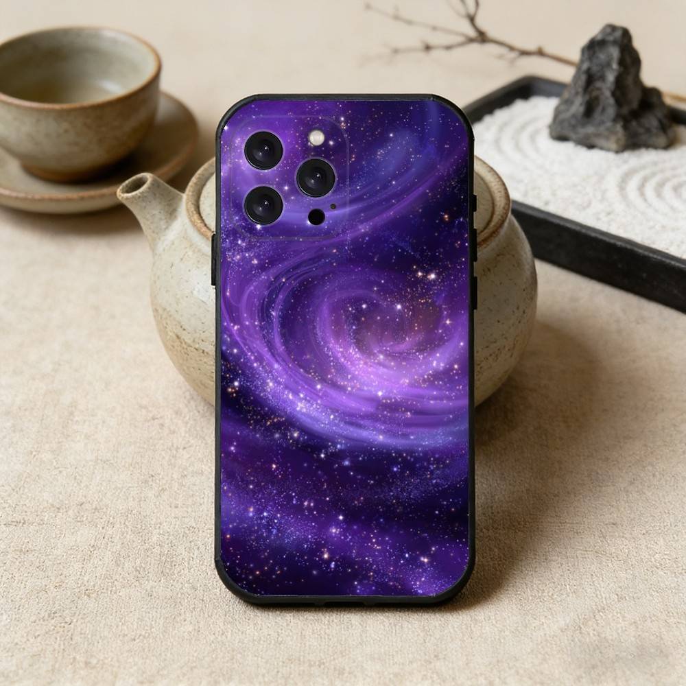 Custodia per Telefono Spazio Galassia Universo Per iPhone 16,15,14,13,12,17,Pro Max,Plus Custodia Nera in Silicone