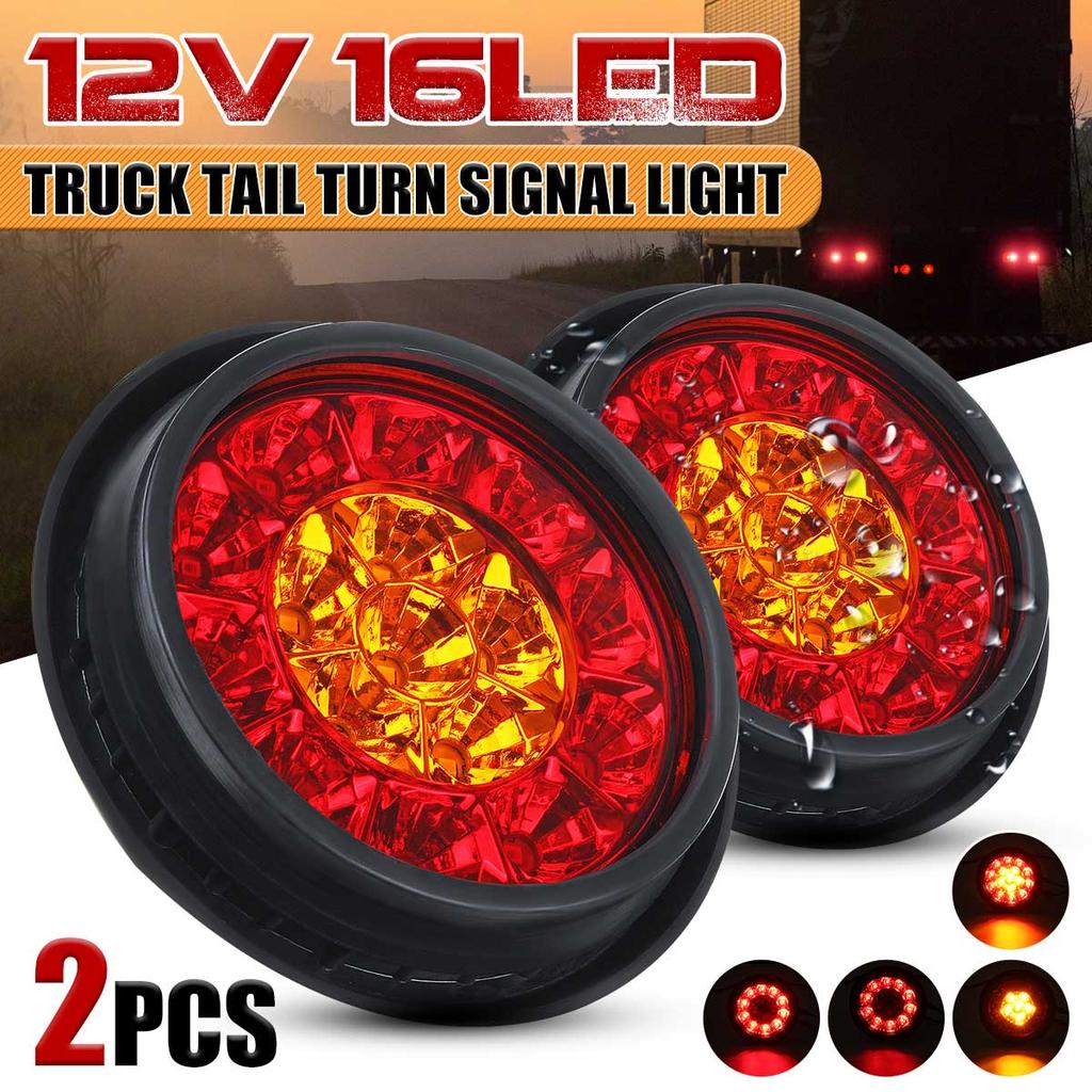 1/2pcs 12V Car Turn Signal Light Round Rear Brake Lamps 16 LEDs Tail Lights Stop Lamp for Truck Trailer RV Caravan
