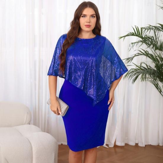 Women's Sleeveless Cape Dress with Sequin Overlay Oversized Sequin Bodycon Pencil Dress Ladies Evening Midi Dress