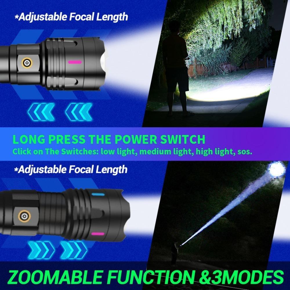 5000MAH Powerful LED Flashlight Built-in Battery Torch Emergency Spotlight 5km Hunting Tactical Flashlight Use 30hours