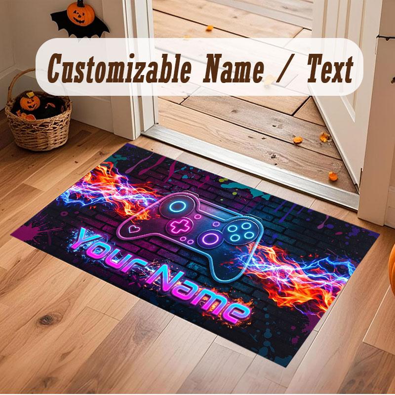 Neon Colorful Theme Crystal Velvet Floor Rug Personalized Custom Name Text Warm Carpet Home Decoration