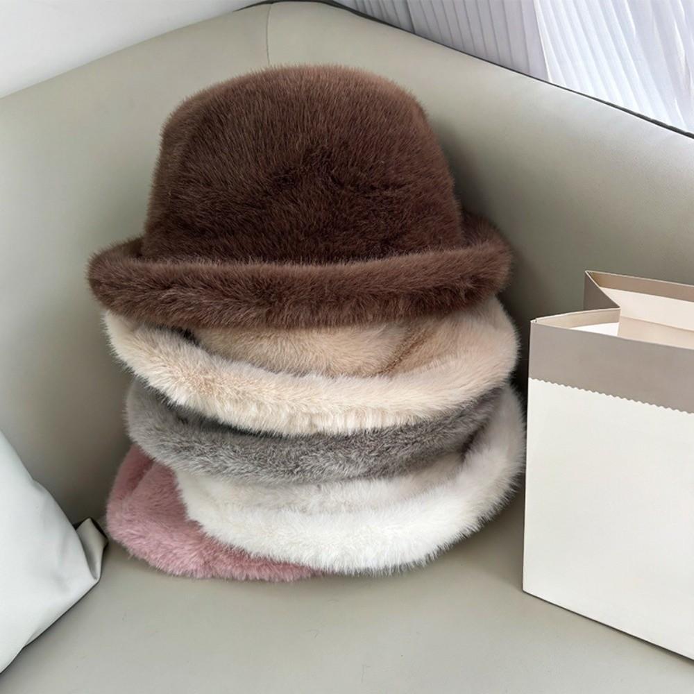 Windproof Winter Fisherman Hat Thick Furry Beanies Hat Soft Fur Bucket Hat Winter