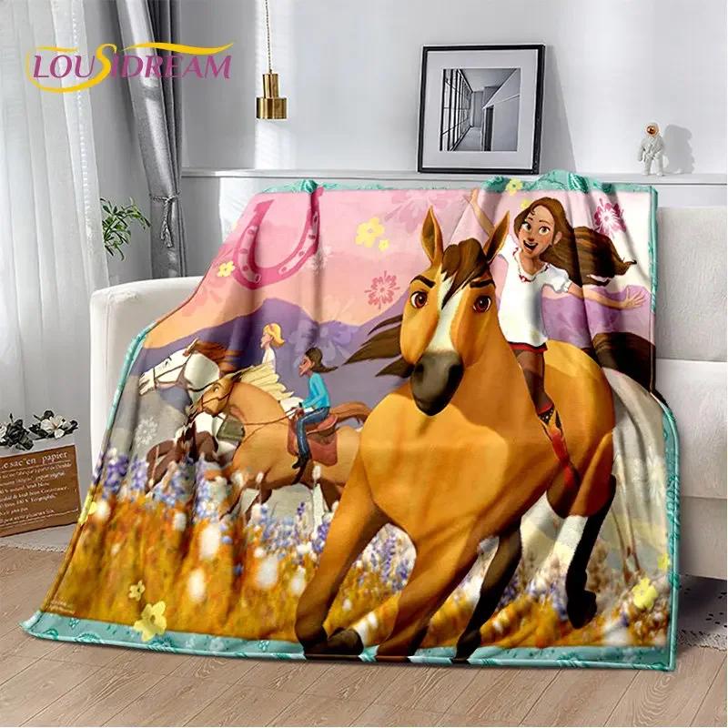 Spirit Riding Free Horses Cartoon Soft Plush Blanket,Flannel Blanket Throw Blanket for Living Room Bedroom Bed Sofa Picnic Cover