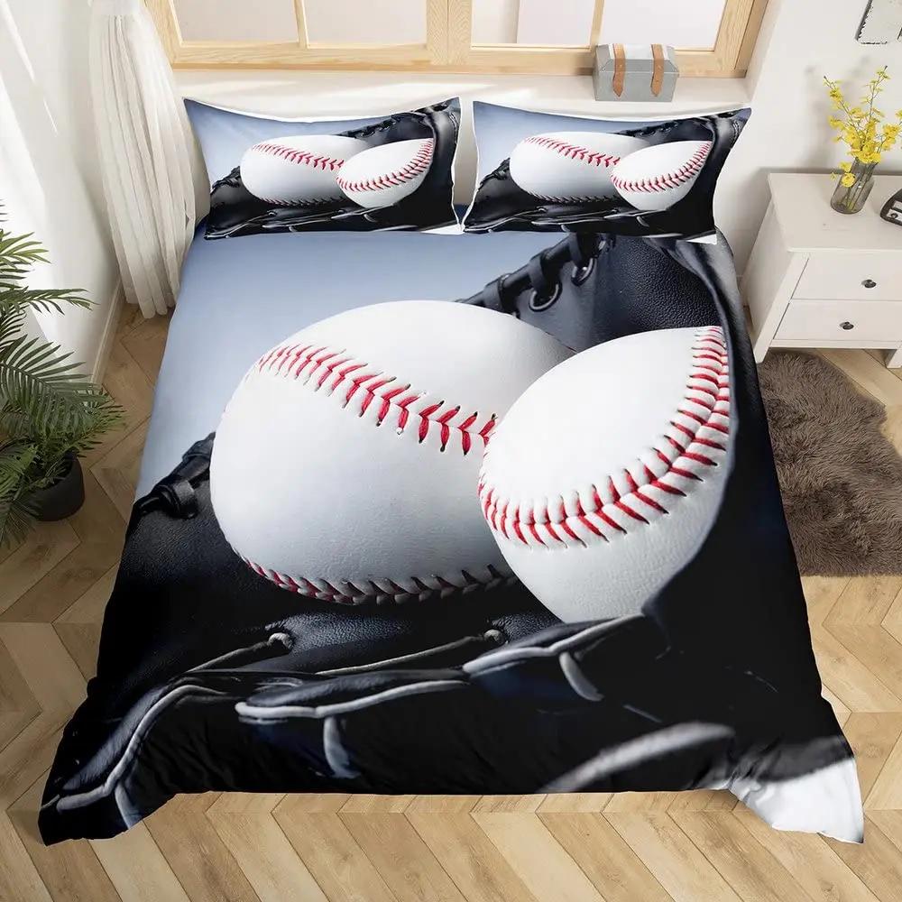 Baseballspiel König Dame Weiche Bettbezug Bal Sport Thema Bettwäsche Set Athlet Wettkampf Bequem Steppdeckebezug Polyester Warm Deckenbezug