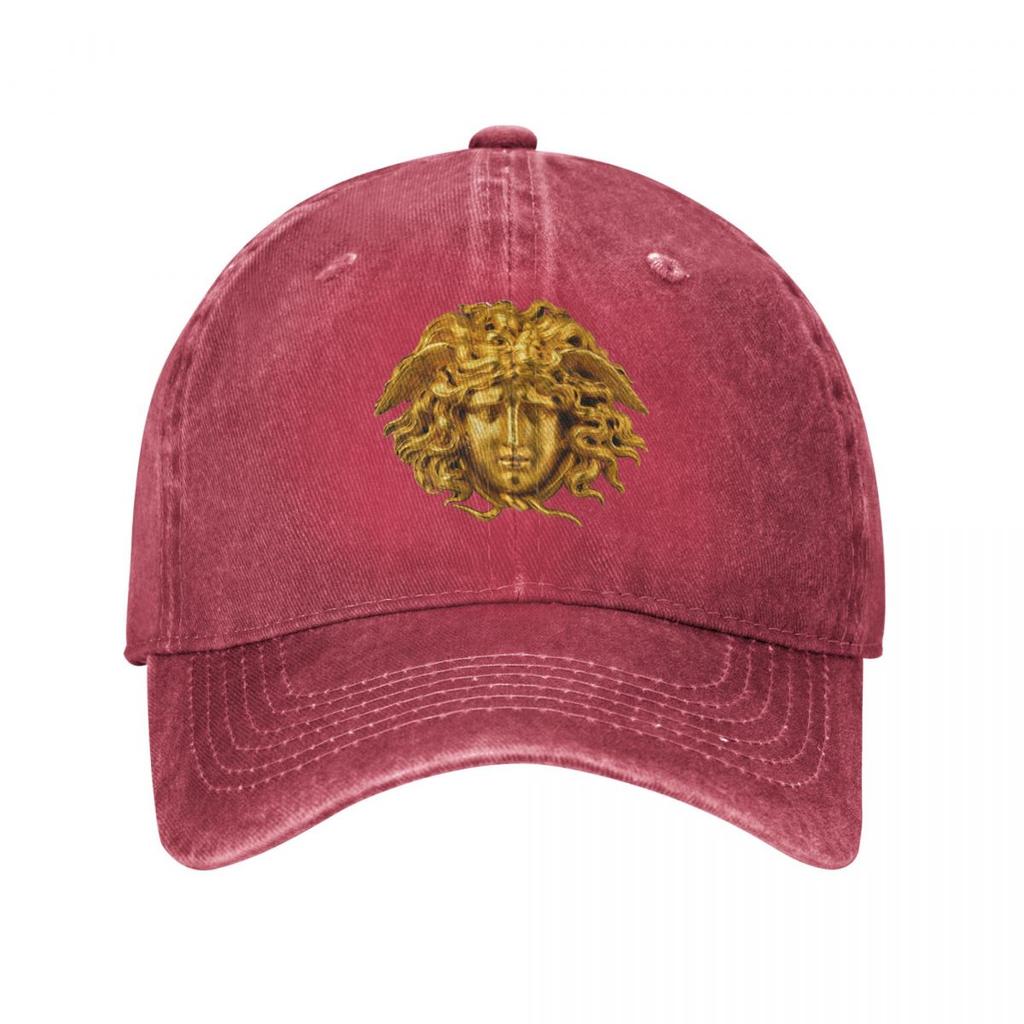 Vintage gewaschener Denim, elegant und schick, französische goldhaarige Pferdeschwanz-Baseballmütze, Papa-Sonnenhut, mythologische griechische Medusa-Mütze