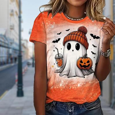 Módní dámské halloweenské tričko s duchem Vtipné ležérní tričko s krátkým rukávem a kulatým výstřihem Letní dámské tričko