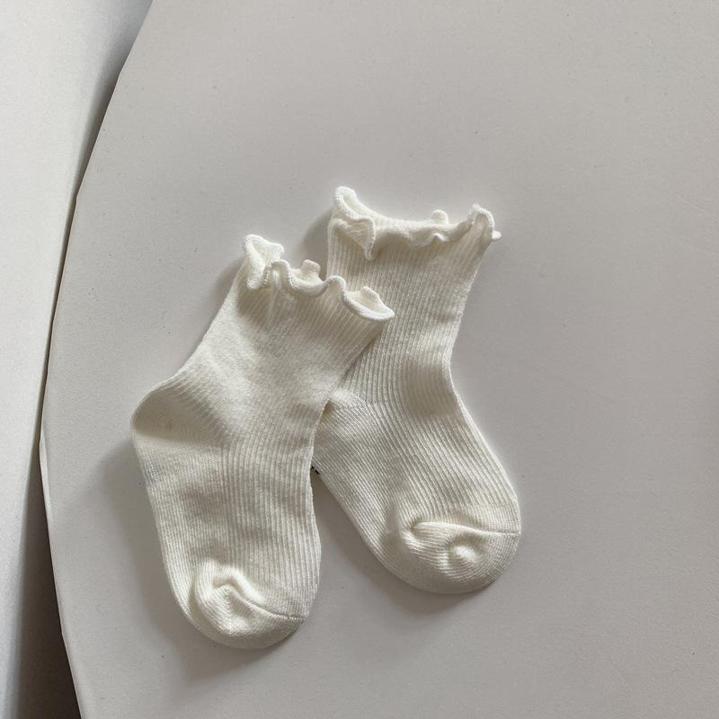 Pure Cotton Loose Mouthed Wooden Ear Edge Legless Children's Short Socks for Boys, Medium Tube Socks for Girls, Lace Socks for Babies, Socks