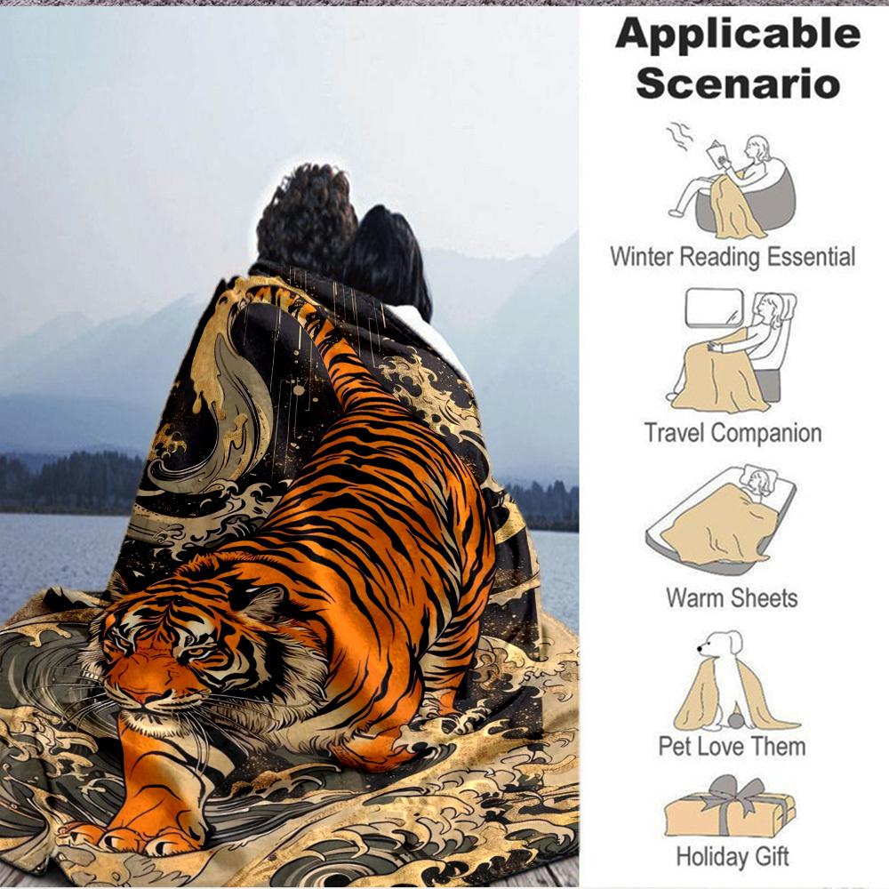 1pc Tiger Wave Print Blanket - Perfect Gift for Birthdays, Christmas & Halloween- Soft, Warm & Versatile Yy250909133