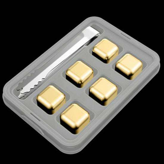 Gold Stainless Steel Whiskey Ice Cubes Set - Metal Quick-Freeze 304 Steel for Whiskey, Wine, and More
