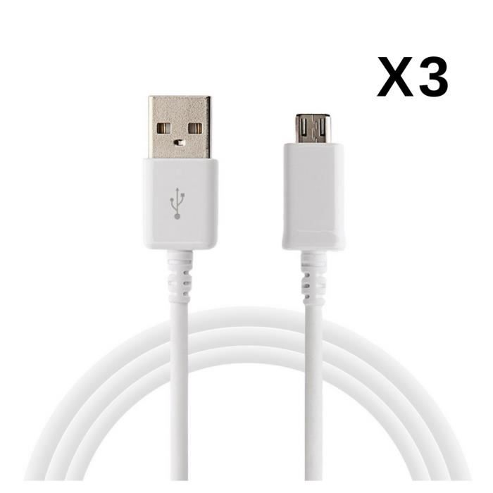 Câbles USB - Phonillico® - Compatible Asus Zenfone - Micro USB - 1 m - Lot de 3