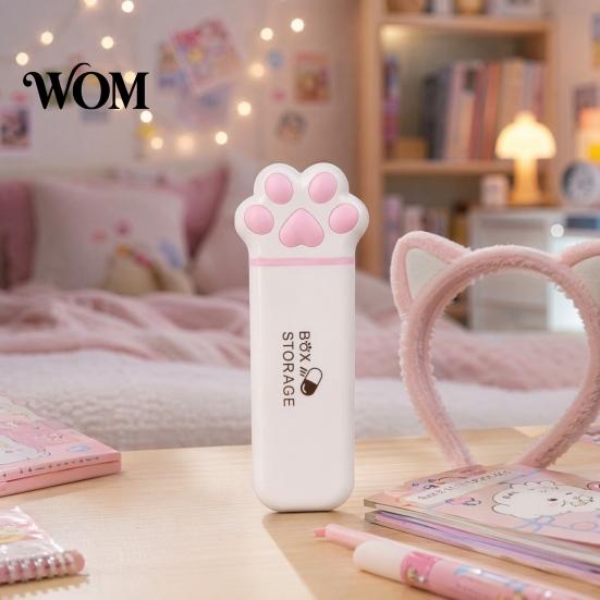 Small Medicine Container Portable Pill Box, Cute Cat Paw Design, with Sealed Buckle Lid, Moisture-Proof Leak-proof Box 3 Compartment Organizer, Holder