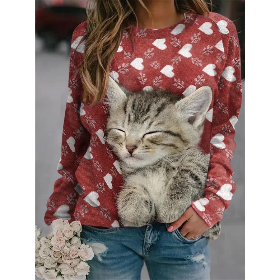 Spring Autumn Women Plus Size Pullover Casual Animal Print Hoodies Long Sleeved Round Neck Sweatshirt