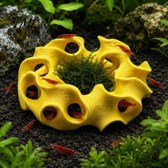 Aquarium Landscape Accessories 3D Printed Hideout Cave, Wavy Hollow Ring Fish Shrimp Shelter, Shelter Breeding Hiding Hole Decor, Tank Ornament