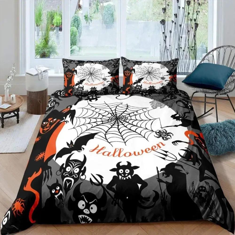 Halloween Tree Bedding Set Queen King Horror Theme Comforter Cover Gothic Spooky Twin Full Duvet Cover Branches Grey Quilt Cover