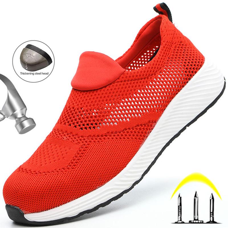 Fashion Summer Work Safety Shoes Men Breathable Steel Toe Work Shoes Women Man Sneakers Slip-on Indestructible Boots Puncture-Proof