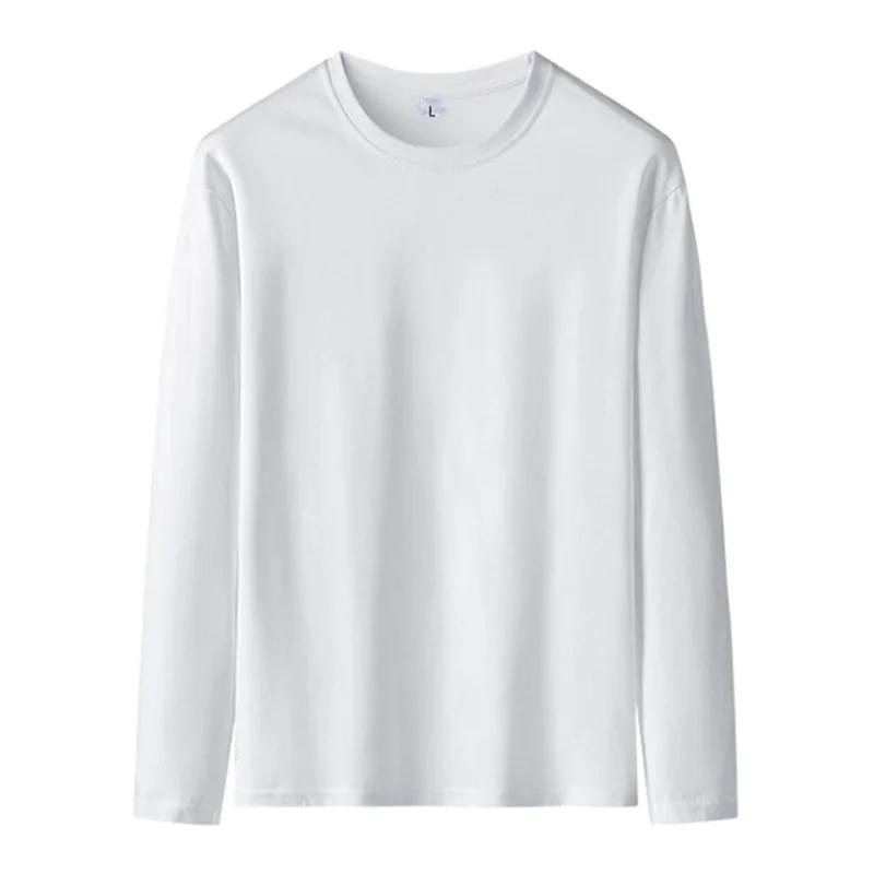 Men's Solid Color Long-Sleeved T-Shirt Men Loose O-Neck Large Size Bottoming Man T Shirt Cotton Tops Tees