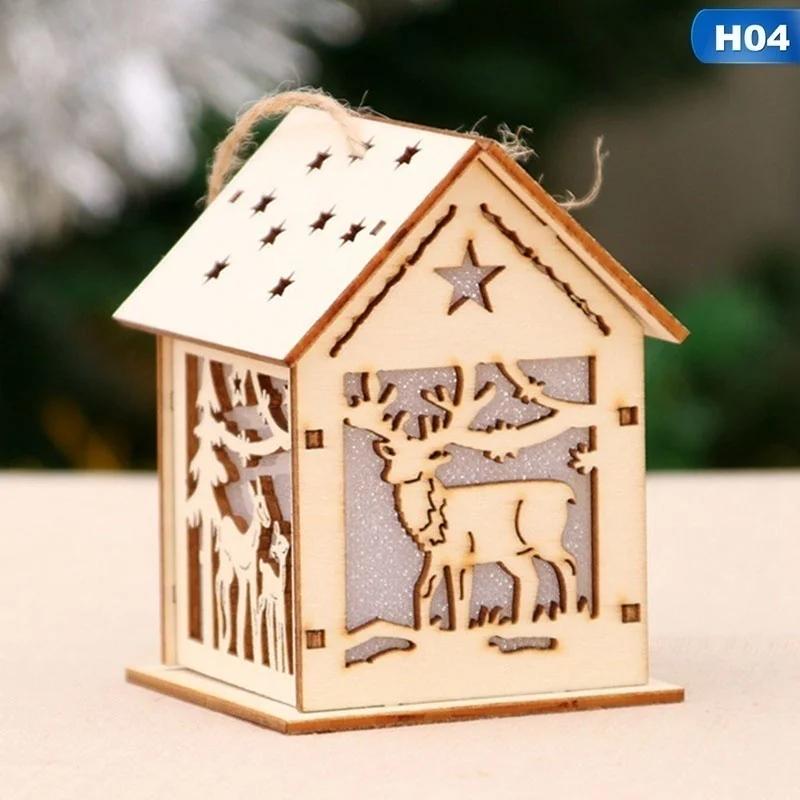 1 Pcs Christmas Ornaments Christmas Glowing Wooden Houses Christmas Tree Decorations Children's Handmade DIY Hanging Pieces