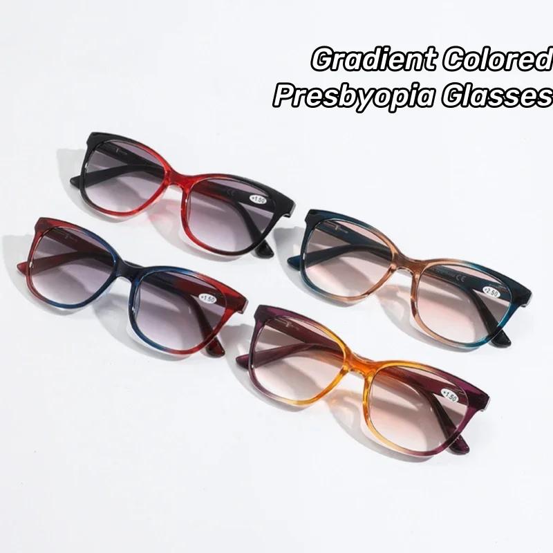 Neutrale Mode Cat Eye Leesbril Verloopkleur Presbyopie Bril voor Vrouwen Retro Groot Montuur Anti Blauw Licht Bril