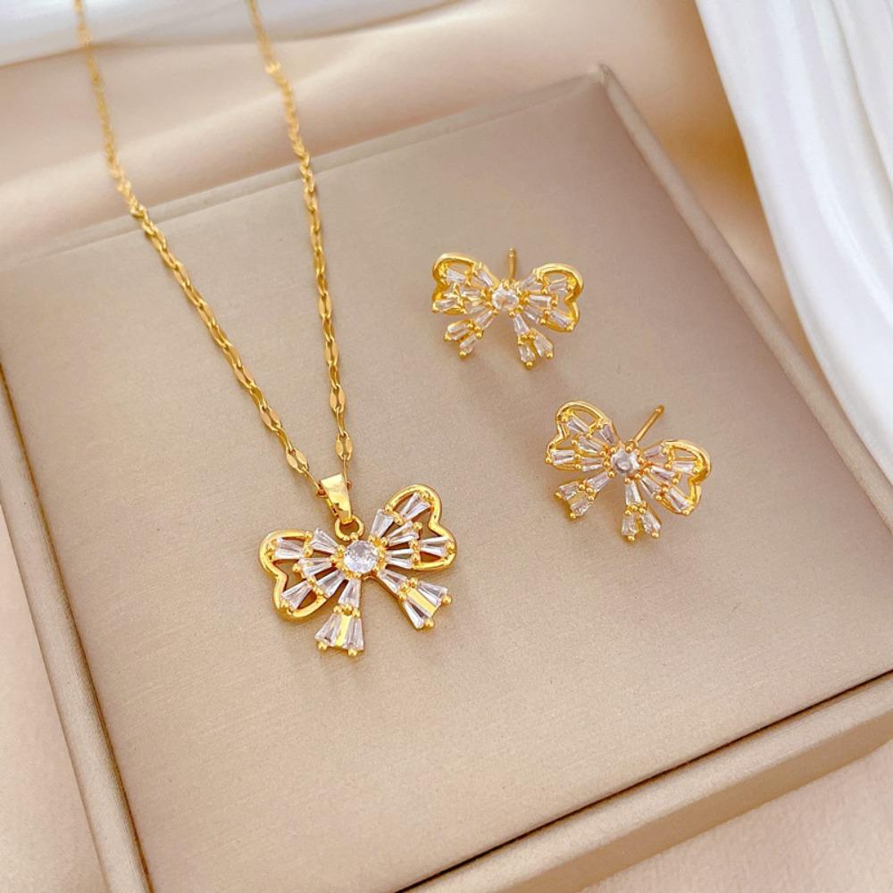 Modisches Elegantes Leichtluxuriöses Vollzirkon Exquisites Elementstil Kupfer Mikro-Inlay Ohrringe Halsketten Set
