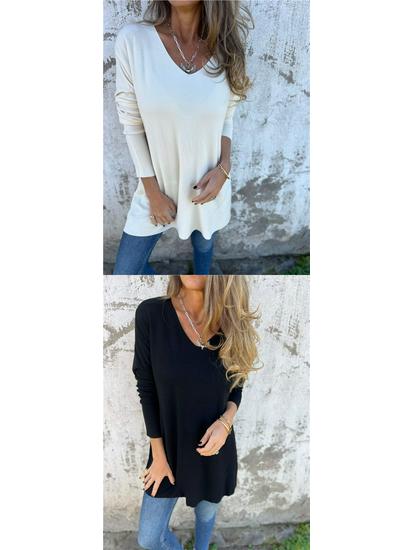 European & American 2026 Spring/Autumn Solid V-neck Knit Loose Women's Top