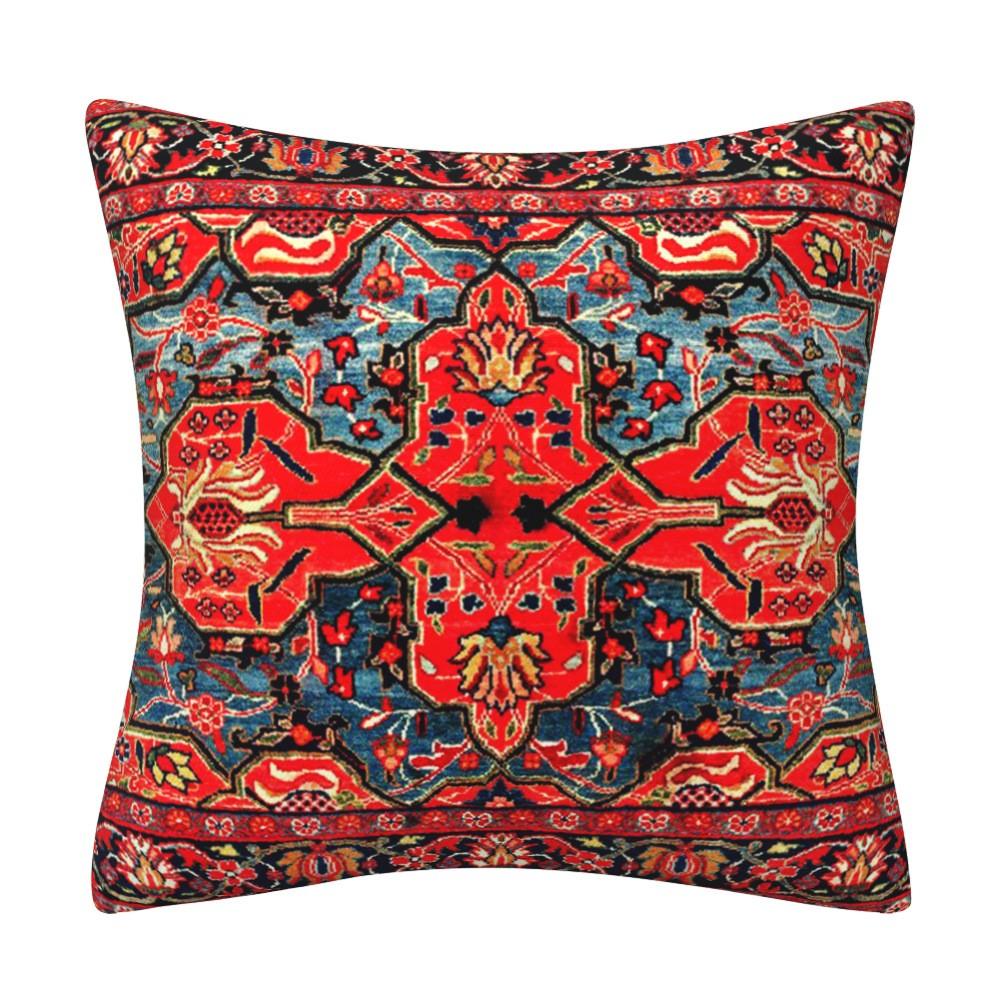 Turkish Rug Inspired Throw Pillow Case: Traditional Medallion Pattern In Rich Red & Navy Bohemian Home Decor Cushion Cover