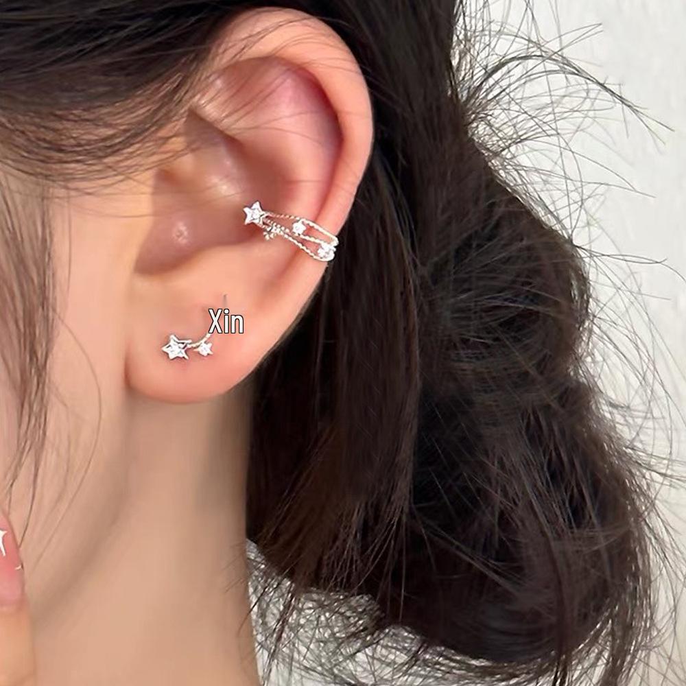 Sterling Silver Smiling Star Stud Earrings for Women – Korean Style, Elegant, Simple, and Cute.