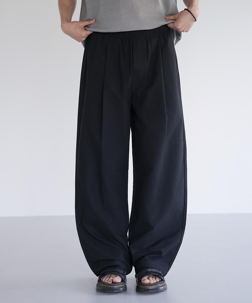 Jikeulib [2Pack] Linen-Like Elastic Waist One Pintuck Wide Pants