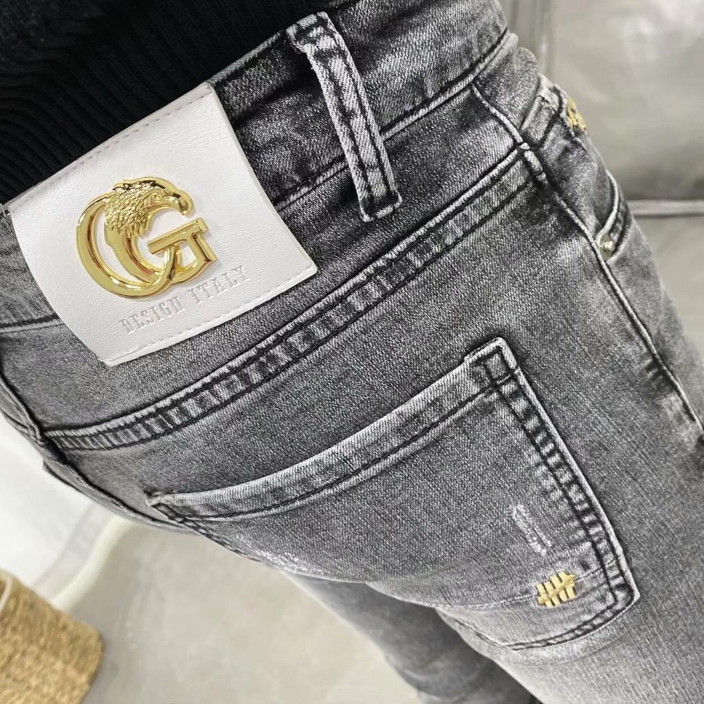 Trendy Nine Points Grey Stretch Summer Thin Section Jeans Men Tide Male Slim Small Leg Trousers