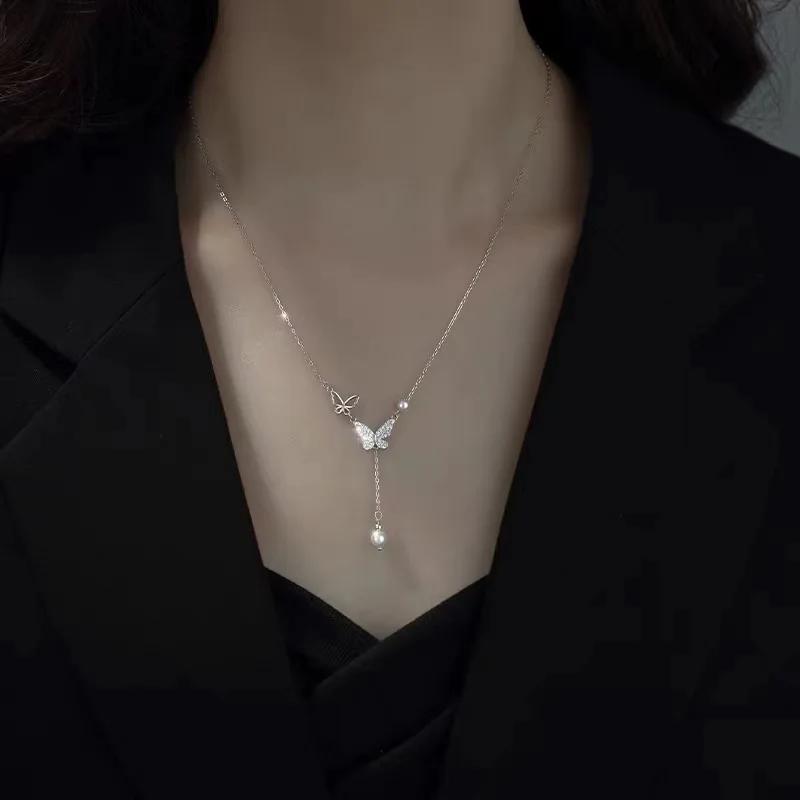 Stacking and Wearing Type Double Layer Geometric Titanium Steel Pendant Necklace for Women Charm Clavicle Chain Fashion Jewelry