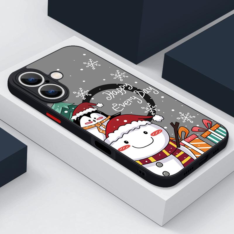 Merry Christmas Tree Snowman Print Phone Case For iPhone 16 15 Pro Max 14 13 Pro 12 11 8 7 for MagSafe Magnetic Shockproof Soft Edge Clear Matte Cover
