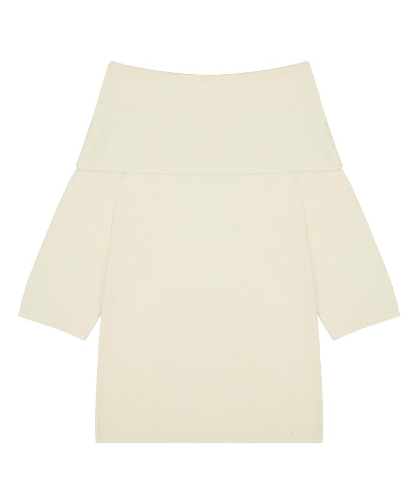 HYEYEONG KIM Knitted Foldover Off-Shoulder Top - Ivory