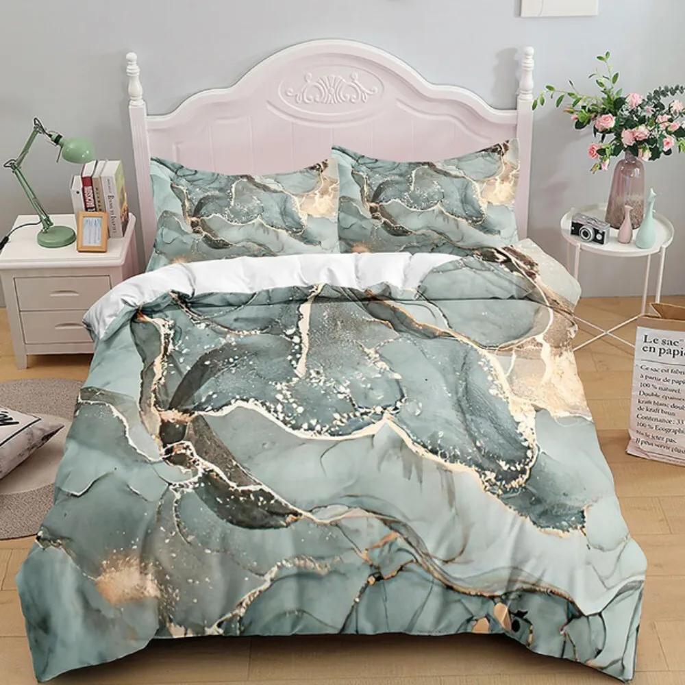Luxury Black Marble Bedding Set 3D Duvet Cover Set Single Double Twin King Size Teens Adults Bedclothes Soft Polyester Bed Linen