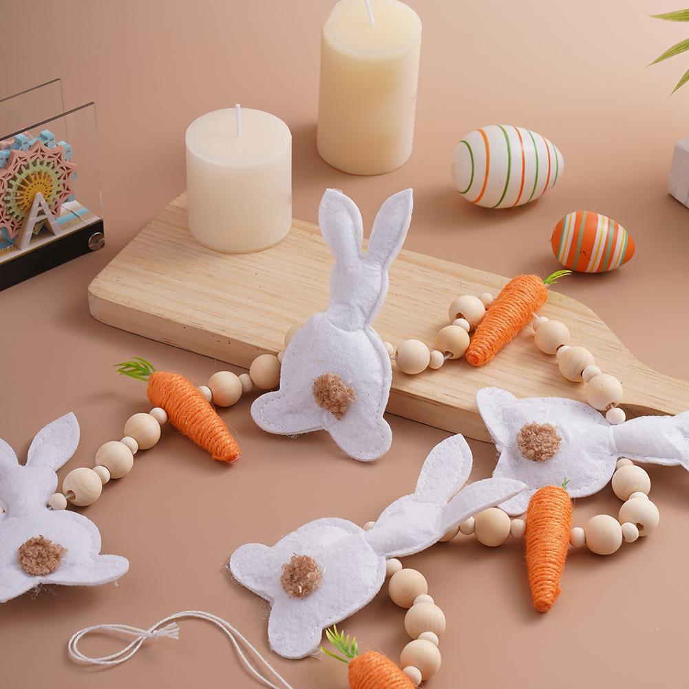 Easter Bunny Garland, Carrot Wooden Beads Easter Garland For Mantle Hanging Decorations, Spring Egg Hunt Party Supplies