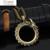 Never Fade Men Stainless Steel Viking Self -Devourer Ouroboros Valknut Amulet Dragon Pendant Necklace With Vikings Wooden Box