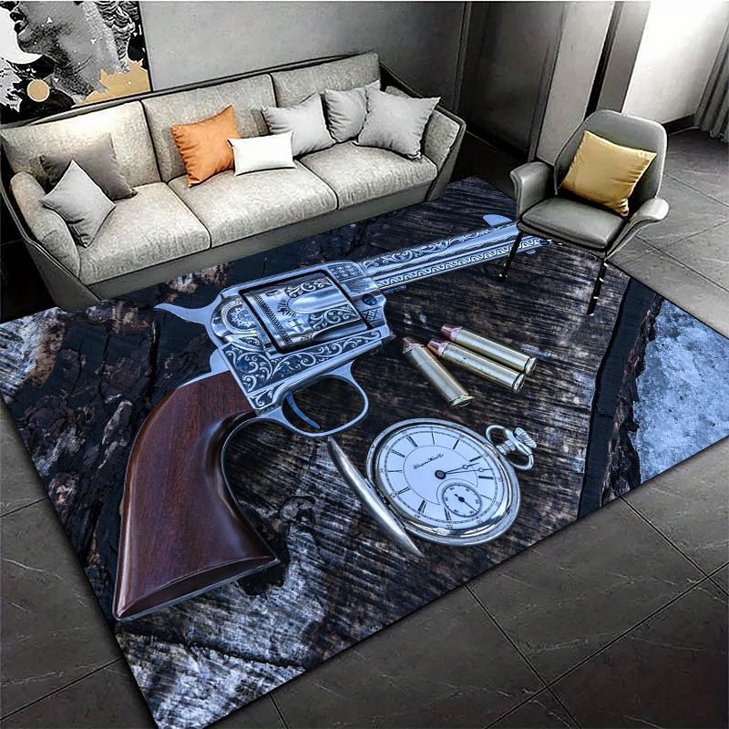 HD Rifle Area Rug Pistol Revolver Gun Carpet Modern Weapons Rugs Living Room Bedroom KitchenDoormat Bathroom Anti-slip Floor Mat