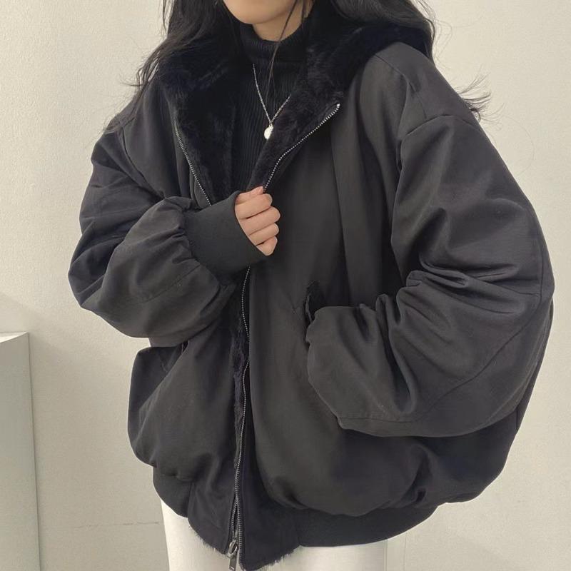Fleece en dikker aan beide zijden, draag lamswol katoenen kleding, damesjassen, winter nieuwe losse katoen-gevulde tops met capuchon.