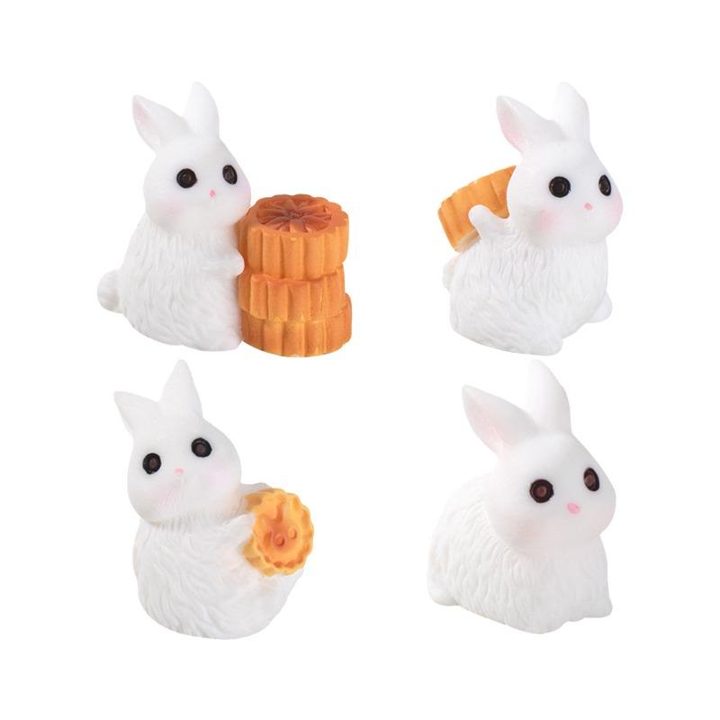 Niedliche kleine Hasen TierfigurenMondkuchen DekorationszubehörHarz Desktop Ornamente für das Mittherbstfest