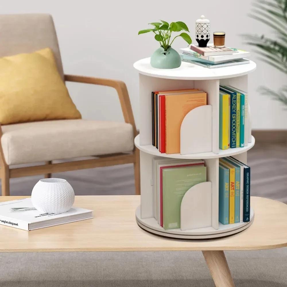 360° drehbarer Bücherregal mit 2 Ebenen – Freistehendes Bücherregal & Ausstellungsregal