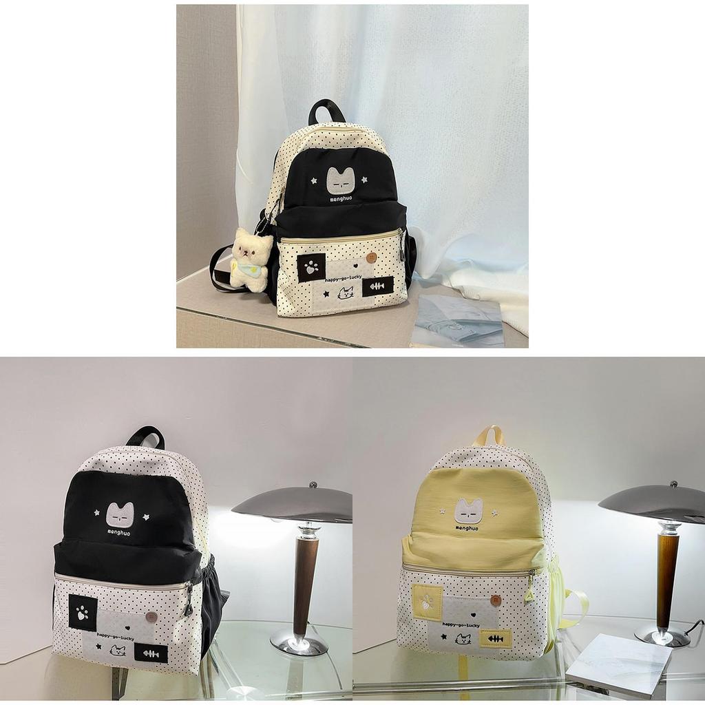 Cute Cat Dot Backpack For High School Girls Nylon School Bag