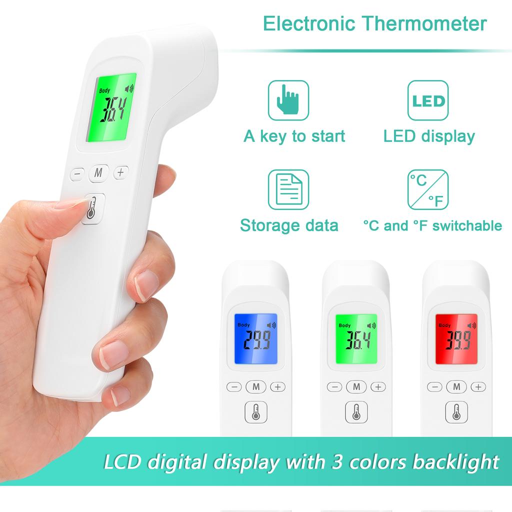 Infrared Forehead Digital Thermometer Gun IR Laser Non Contact Thermometer with 3 Color Backlight Display for Baby Adults