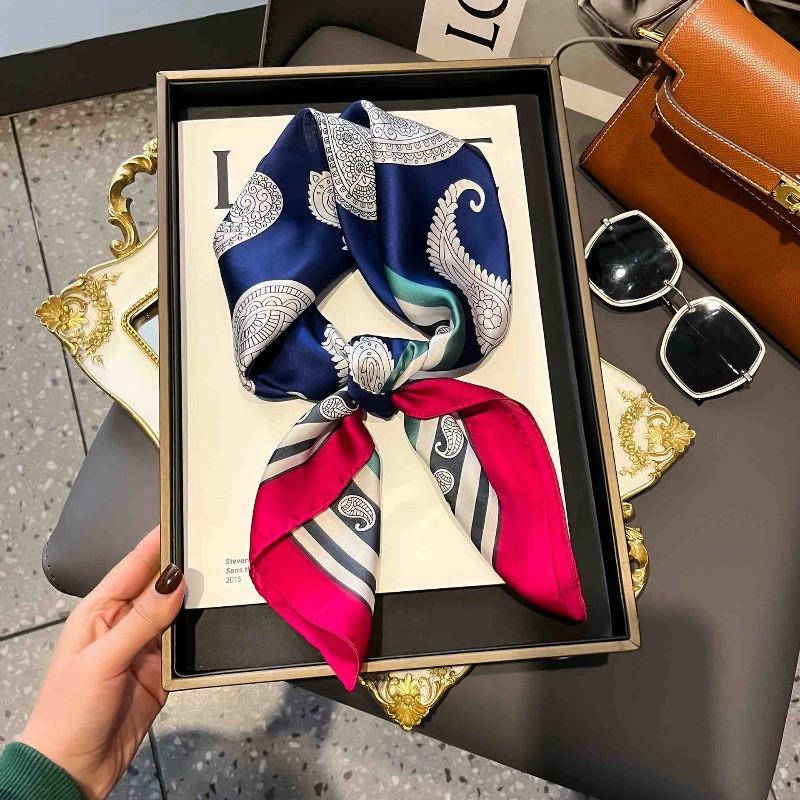 New Striped Silk Scarf Simulation Silk Small Square Scarf Simple Fashion Professional Scarf Silk Scarf Square Scarf High-end Matching